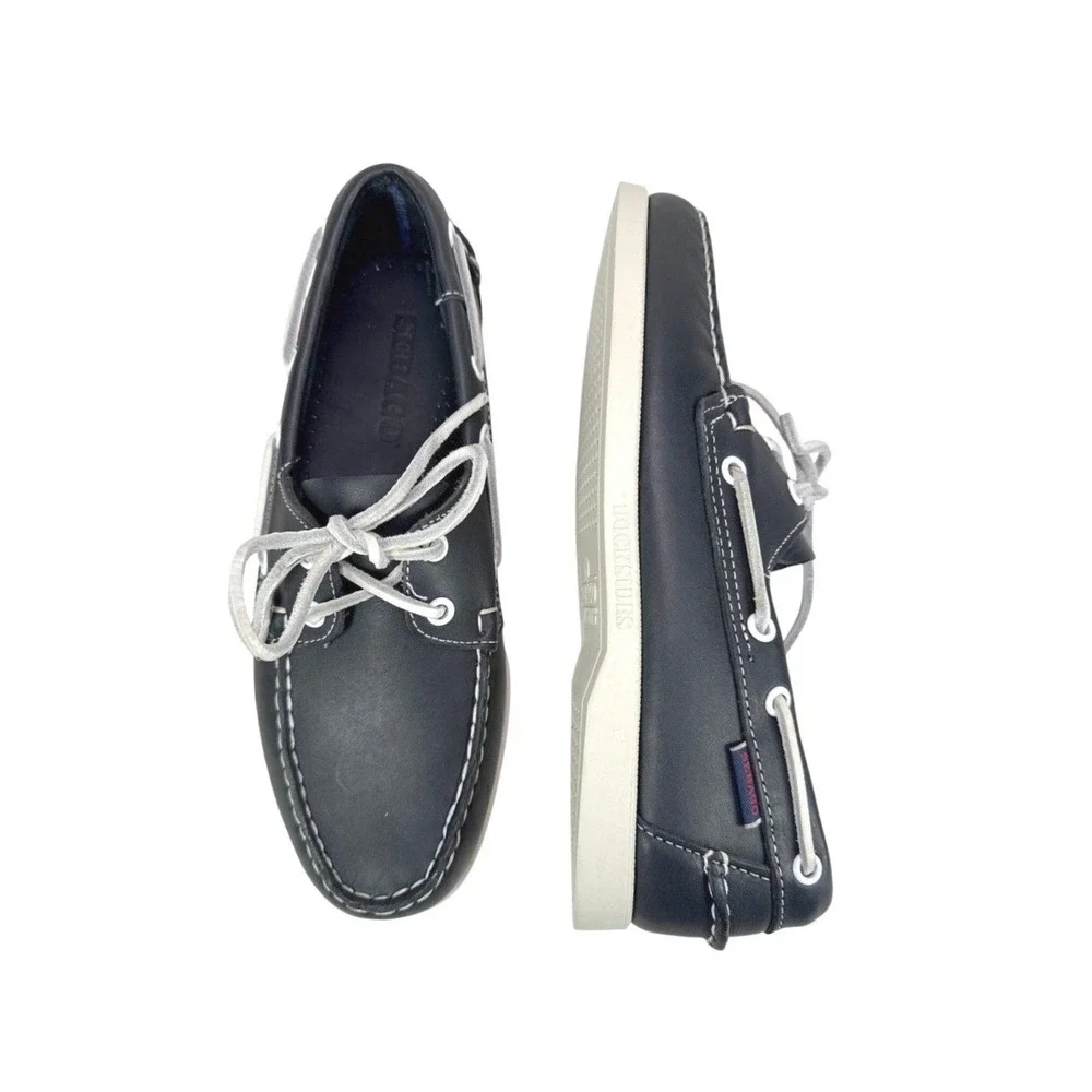 Sebago Docksides Portland Boat Shoes Mens Size 7 Navy Blue Leather